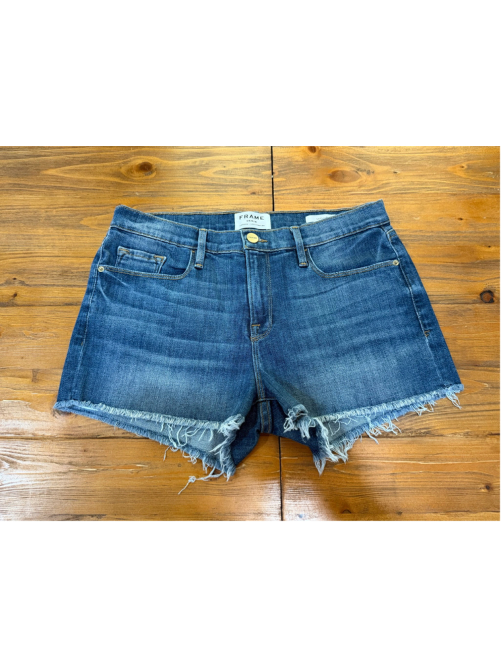 FRAME Denim Le Cutoff Aldred Denim Shorts Size 28 Distressed Raw Hem
